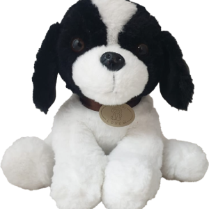 PLUSH SITTING DOG WHITE/BLACK 25CM