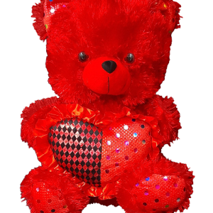 TEDDY  W/FRILL HEART RED 40CM