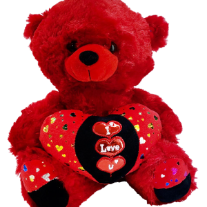 TEDDY RED/BK  HEART 30CM
