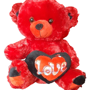 TEDDY RED/BLACK HEART RED 30CM