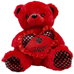 TEDDY RED  W/CHECK FRILLED HEART 40CM