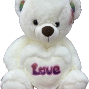 TEDDY WHITE W/LOVE HEART 30CM