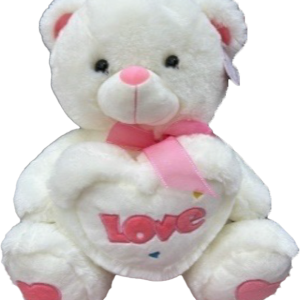 TEDDY WHITE W/PINK HEART 30CM