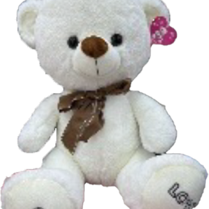TEDDY WHITE W/BROWN BOW 33CM