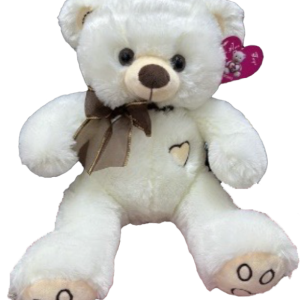 TEDDY WHITE W/BOW & PATCH 30CM