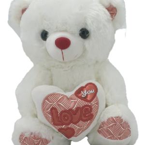 TEDDY WHITE W/RED/WHITE HEART 50CM