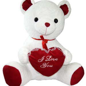 TEDDY WHITE W/RED HEART 42"