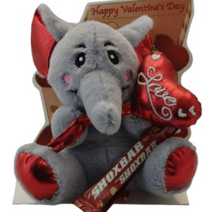 PLUSH LOVE ELEPHANT & CHOC ON D/BOARD