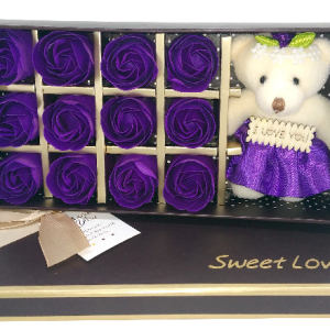 ROSES & TEDDY IN A BOX PURPPLE