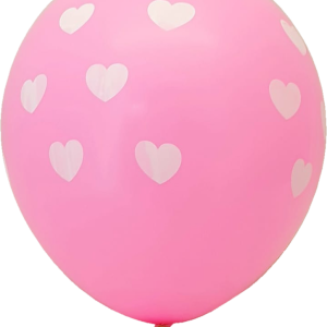 BALLOON PINK W/WHITE HEARTS 12" 10PC