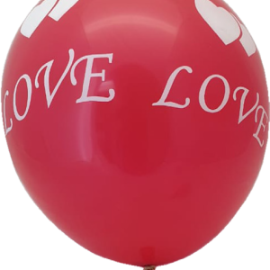 BALLOON RED W/WHITE LOVE HEART 12" 10PC
