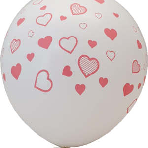 BALLOON WHITE W/RED ASST HEARTS 12" 10PC