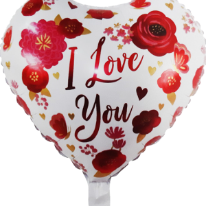 BALLOON FOIL LOVE WT/RD FLOWERS 18"