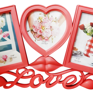 PHOTO FRAME 3X RED LOVE HEART 41X23.5CM