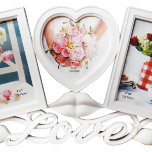 PHOTO FRAME 3X WHITE LOVE HEART 41X23CM