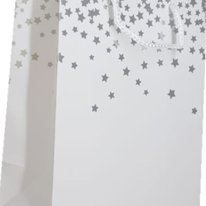 GIFTBAG WHITE W/SILVER STARS 23X18X10CM