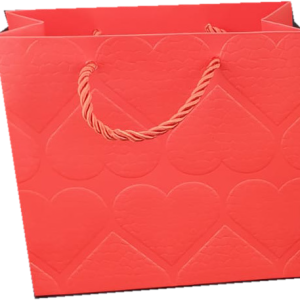 GIFTBAG RED W/EMBOSSED HEART 15X14X6CM