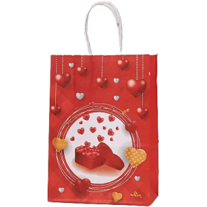 GIFTBAG RED W/CIRCLE/HEARTS 21*15*8CM
