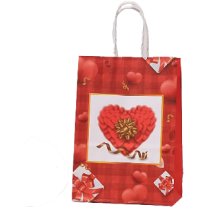 GIFTBAG RED HEARTS W/BOW 21*15*8CM