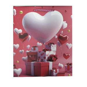 GIFTBAG 5 PINK W/WHITE HEARTS 23*18*10CM