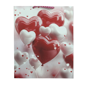 GIFTBAG WHITE W/RED/WT HEARTS 2*18*10CM