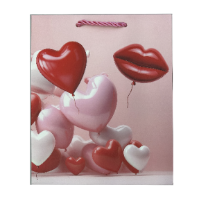 GIFTBAG PINK W/RED LIPS/HEARTS 2*18*10CM