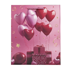 GIFTBAG 5 RED/PINK HEARTS 23*18*10CM