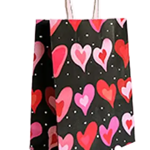 GIFTBAG BLACK W/RED/PK HEARTS 27*21*11CM