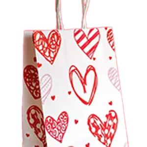 GIFTBAG WT W/SKETCHY RED HEARTS 27*21*11