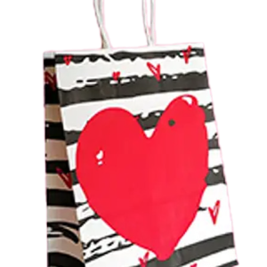 GIFTBAG WT/BK W/RED/ HEART 27*21*11CM