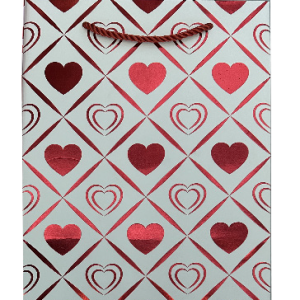 GIFTBAG WHITE W/RED HEARTS 32*26*10CM
