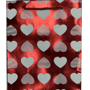 GIFTBAG RED W/WHITE HEARTS 32*26*10CM
