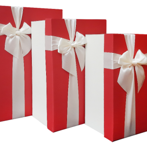 GIFTBOX CREAM/RED 3PCS W/BOW 32.5X22X15C