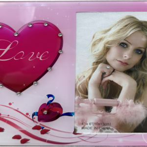 FRAME GLASS PHOTO PINK W/RED HEART 4X6"