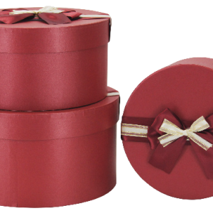 GIFTBOX ROUND W/BOW RED 3`S 27DX14.5CM