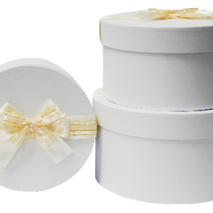 GIFTBOX ROUND W/BOW WHITE 3`S 27DX14.5C